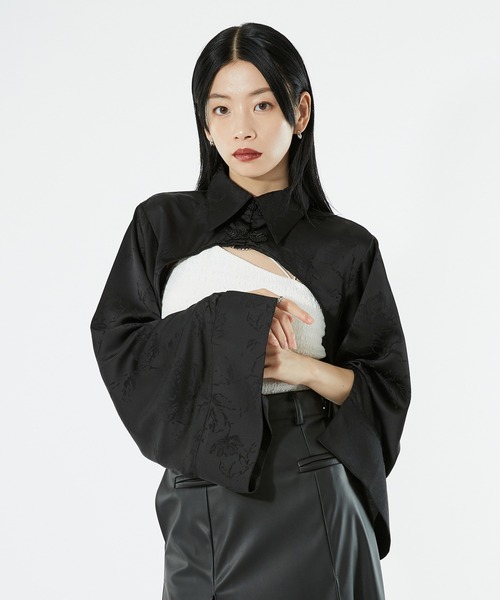 &ellecy◆チャイナシャツ/M/ポリエステル/BLK/55001194 Ellno de Mavie シャツ ブラウス チャイナボレロシャツ