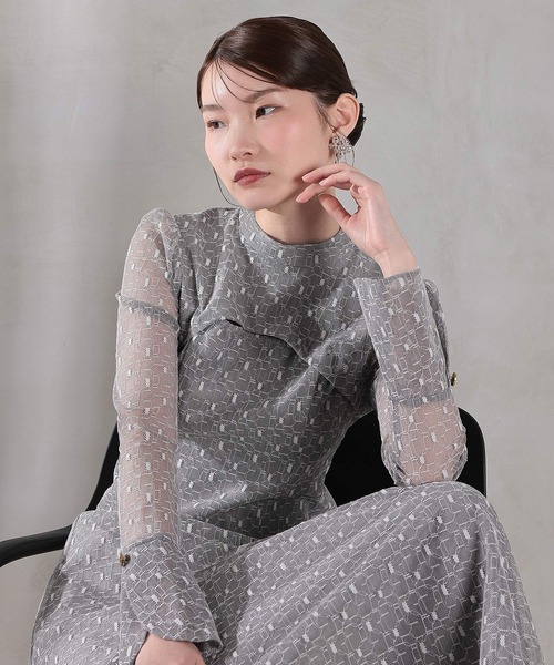Kana パーティードレス ドレス 幾何学柄 レース バックオープン