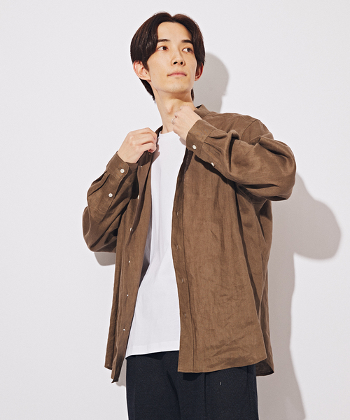 B.C STOCK シャツ リネンバンドカラーシャツ メンズ : ZOZOTOWN