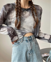 tシャツ タイダイ柄 ロングタイ付き ワンショルダートップス GH25s100「Girlyhalo」 レディース LADY LIKE tシャツ タイダイ柄シアートップス レディース