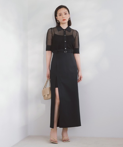 anuans ポロシャツ ポロ ラメメッシュハーフスリーブニット