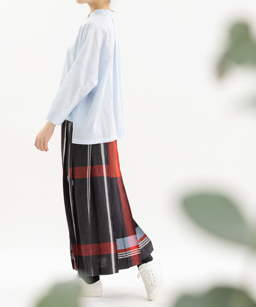 nop de nod スカート リネンパネルチェックステッチプリーツ