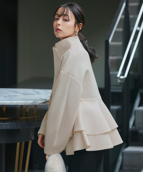 アドーア ADORE モダールエステルジャケット 比翼 ペプラム ライトアウター UNiPH＞ソリッドウールリバージャケット | ADORE（アドーア） ｜【公式