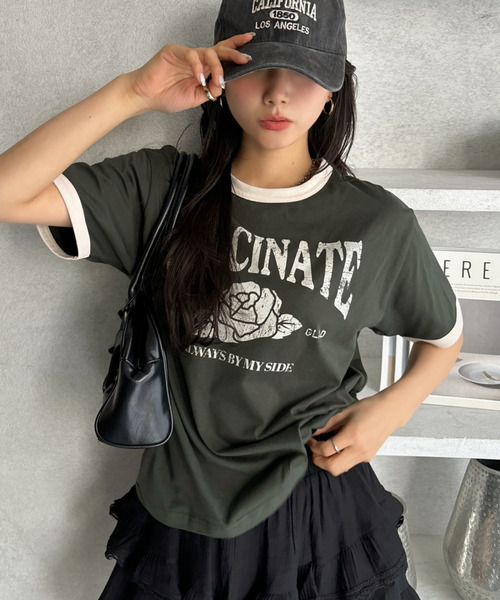A.P.C. 半袖Tシャツ retro 新品　リンガー Ada. tシャツ ヴィンテージライク ローズプリント 半袖リンガーTシャツ