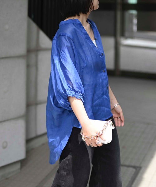 【美品】AKRIS 麻100％ 比翼ボタン　リネンギャザーブラウス 美品】AKRIS 麻100％ 比翼ボタン リネンギャザーブラウス PICKUP