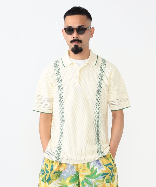 beams plus ストライプ メッシュ ニット ポロシャツ BEAMS+ ポロシャツ ストライプ メッシュ ニット メンズ