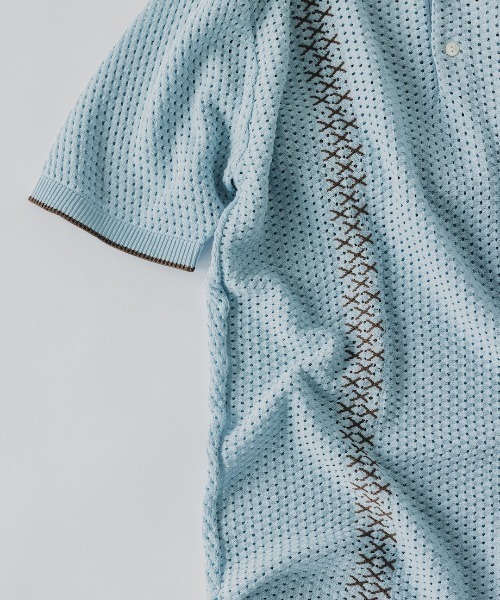 beams plus ストライプ メッシュ ニット ポロシャツ BEAMS+ ポロシャツ ストライプ メッシュ ニット メンズ