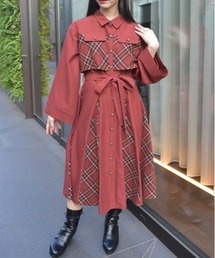 axes femme ワンピース 起毛チェックバイカラーワンピース