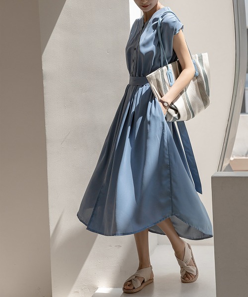 ロングシャツワンピースモード風ノースリーブ2wayワンピレディースドレープフレアアシンメトリードレス夏 シャツワンピース 夏服に最適！ノースリーブロングシャツ