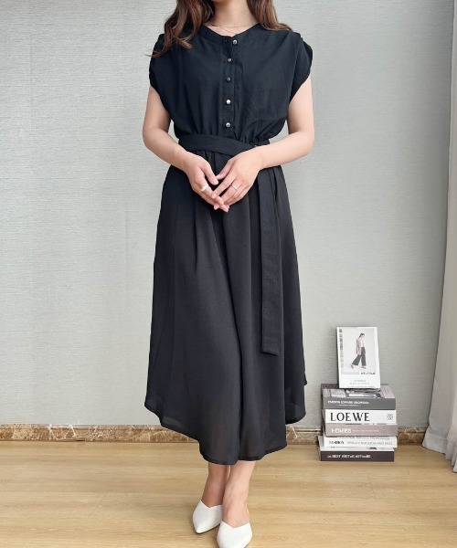 シャツワンピース 夏服に最適！ノースリーブロングシャツワンピース