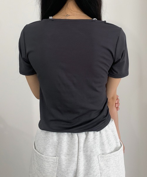 lilful tシャツ フェイクレイヤードホルターネックロゴピチT