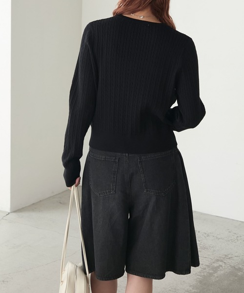 美品⭐︎2024AW ポルテデブトン　ミニケーブルカーディガン　ブラック ミニケーブルカーディガン(2BUY10%OFF対象)
