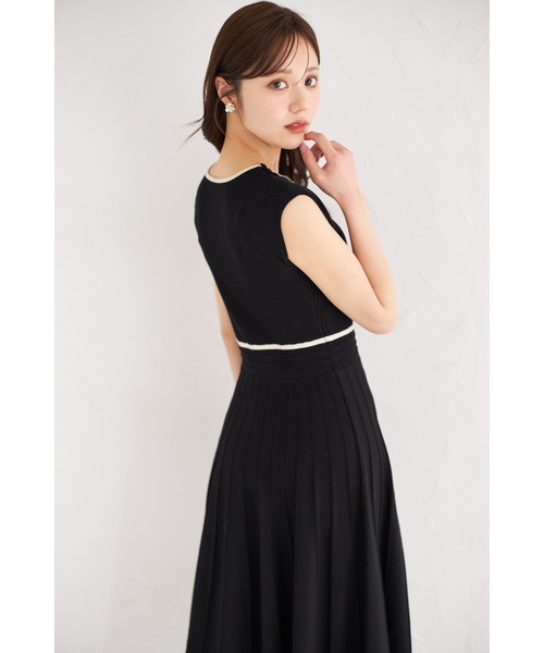 tocco closet ワンピース リボン＆ビジュー付き配色ライン入り