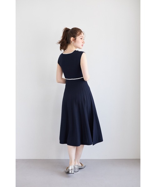 tocco closet ワンピース リボン＆ビジュー付き配色ライン入り
