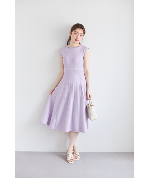 tocco closet ワンピース リボン＆ビジュー付き配色ライン入り