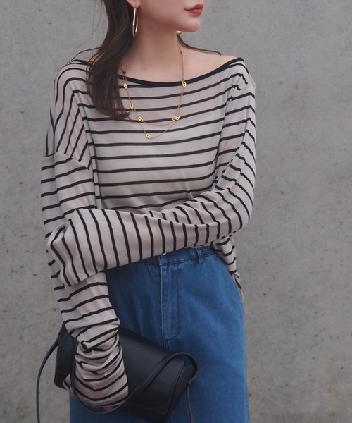 tシャツ border sheer long tops /ボーダーシアーロングTシャツ