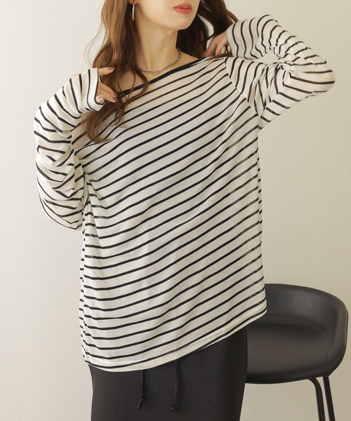 tシャツ border sheer long tops /ボーダーシアーロングTシャツ