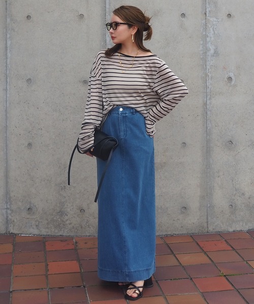 tシャツ border sheer long tops /ボーダーシアーロングTシャツ