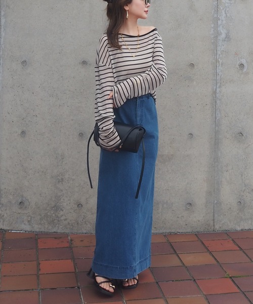 tシャツ border sheer long tops /ボーダーシアーロングTシャツ