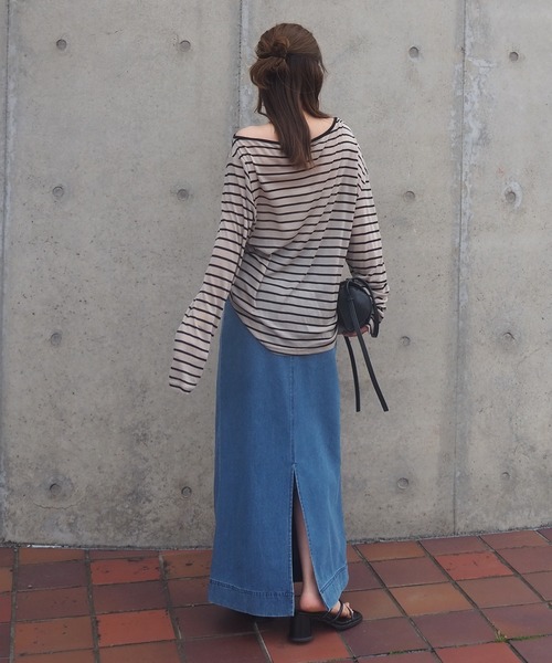 tシャツ border sheer long tops /ボーダーシアーロングTシャツ