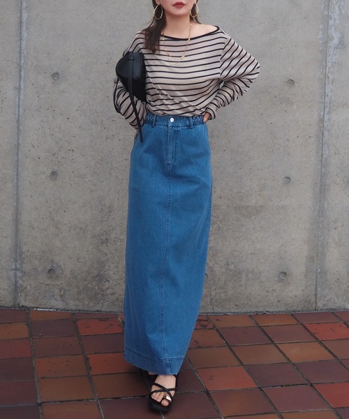 tシャツ border sheer long tops /ボーダーシアーロングTシャツ