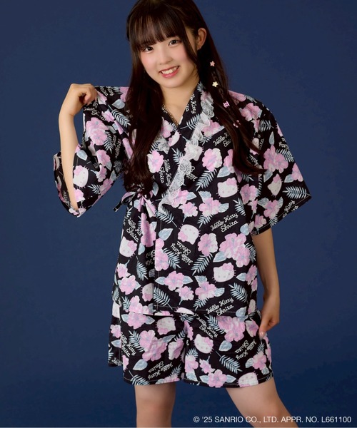 【HELLO KITTY】総柄ロングパンツ& 総柄開襟シャツ shrita（シュリータ） セットアップ 「HELLO KITTY」総柄甚平セット