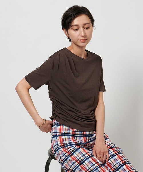 tシャツ アシンメトリー ギャザー ショートスリーブカットソー レディース