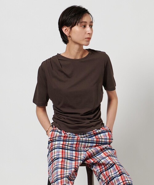 UNITED ARROWS レディース カットソー 半袖 ポリエステル100% UNITED ARROWS tシャツ アシンメトリー ギャザー ショート