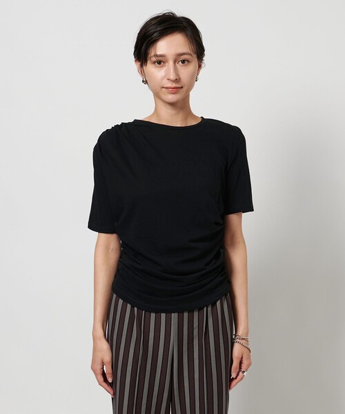 UNITED ARROWS レディース カットソー 半袖 ポリエステル100% UNITED ARROWS tシャツ アシンメトリー ギャザー ショート
