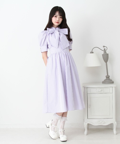 DearMyLove ワンピース コットンバルーンボウタイリボンワンピース