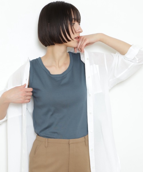 「human woman」 ノースリーブトップス MEDIUM ブルー レディース