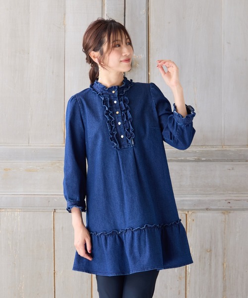 ローズティアラ♡ ライトオンスデニムチュニック42サイズ新品未使用 Rose Tiara（ローズティアラ） tシャツ 「伸縮性」ライトオンスデニム