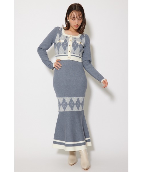 rienda（リエンダ） ワンピース アーガイルバイカラーカーディガン