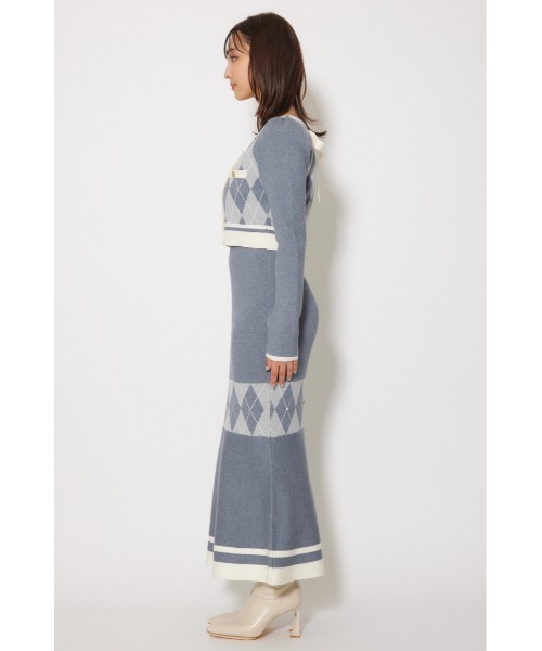 ワンピース 「2025AW」アーガイルバイカラーカーディガンセットニット