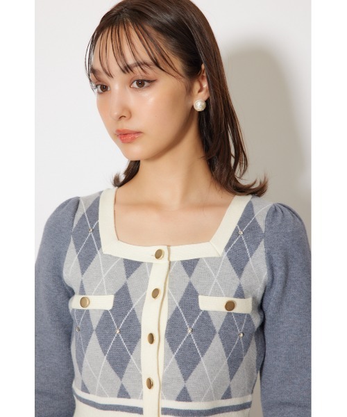ワンピース 「2025AW」アーガイルバイカラーカーディガンセットニット