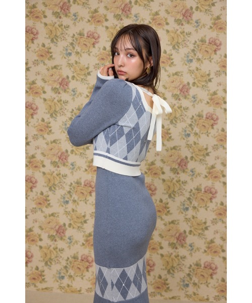 ワンピース 「2025AW」アーガイルバイカラーカーディガンセットニット
