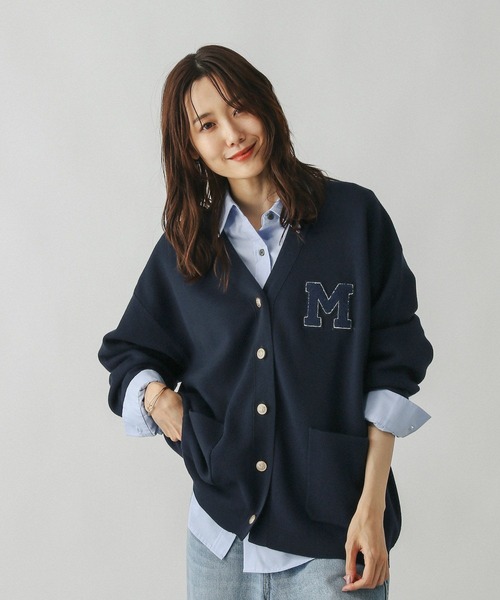 Ernie palo スウェットVネックカーディガン ネイビー ボタン使いV