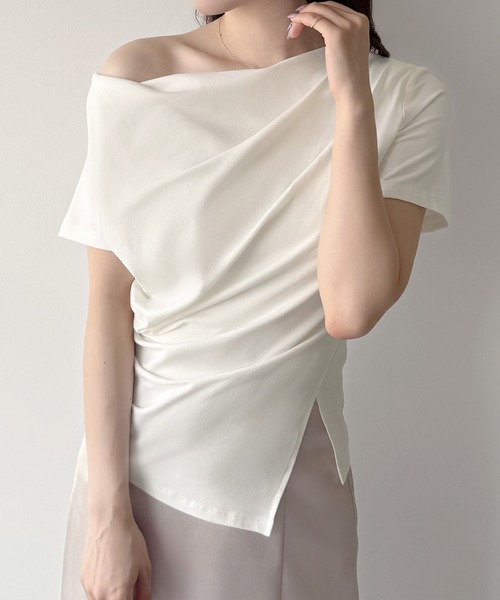 「mipiarl」 半袖カットソー LARGE ピンクベージュ レディース_画像2