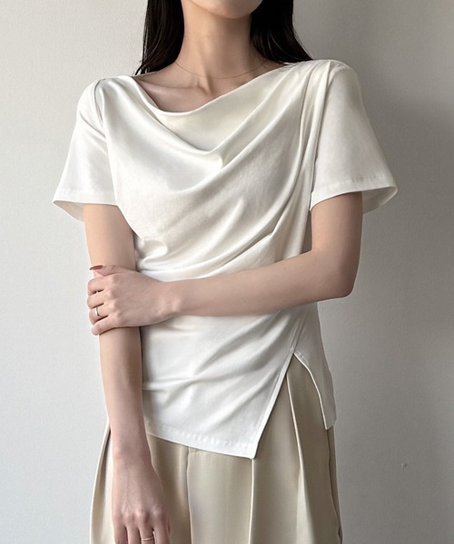 「mipiarl」 半袖カットソー LARGE ピンクベージュ レディース_画像4