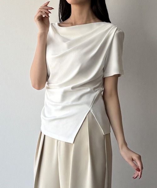 「mipiarl」 半袖カットソー LARGE ピンクベージュ レディース_画像5