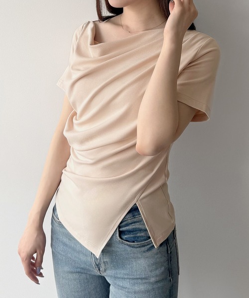 「mipiarl」 半袖カットソー LARGE ピンクベージュ レディース_画像6