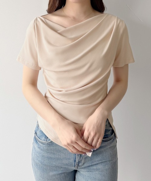 「mipiarl」 半袖カットソー LARGE ピンクベージュ レディース_画像7