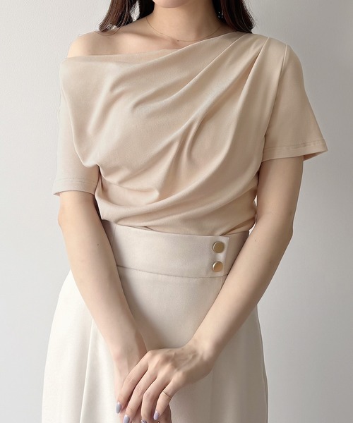 「mipiarl」 半袖カットソー LARGE ピンクベージュ レディース_画像8