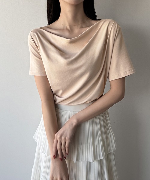 「mipiarl」 半袖カットソー LARGE ピンクベージュ レディース_画像9