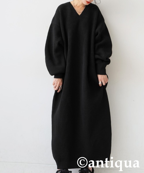 antiqua（アンティカ） ワンピース 片畦編みニットワンピース