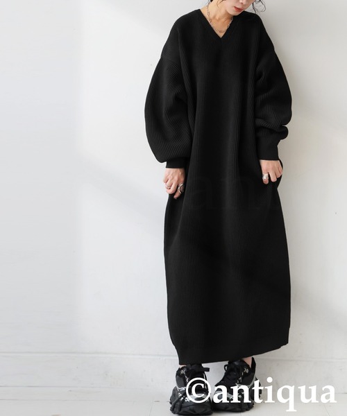 antiqua（アンティカ） ワンピース 片畦編みニットワンピース