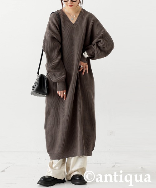 antiqua（アンティカ） ワンピース 片畦編みニットワンピース