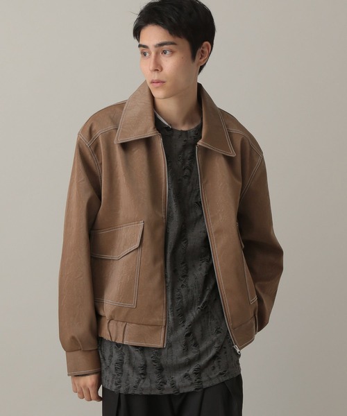LAND MUSEUM ブルゾン アウター LAND MUSEUM／ステッチレザーブルゾン