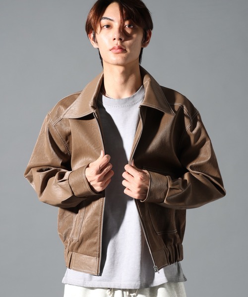 LAND MUSEUM ブルゾン アウター LAND MUSEUM／ステッチレザーブルゾン