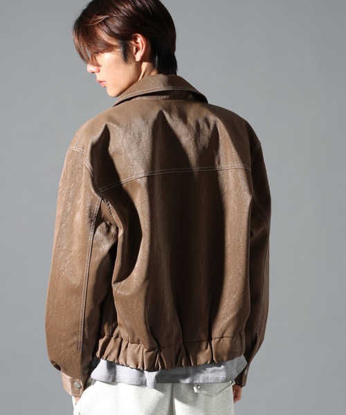 LAND MUSEUM ブルゾン アウター LAND MUSEUM／ステッチレザーブルゾン